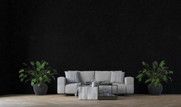客厅简约的室内设计和黑色的墙面纹理背景图片下载