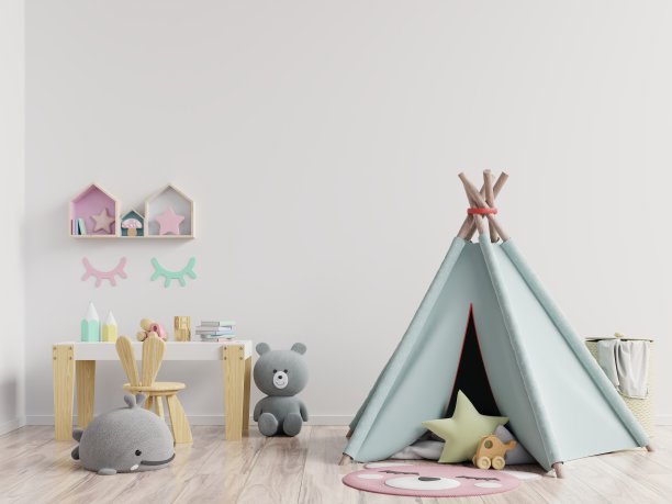 模拟海报框架在儿童房，儿童房，幼儿园模型，白色墙。图片下载