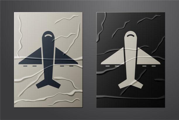 白色飞机图标孤立在皱巴巴的纸上图片下载