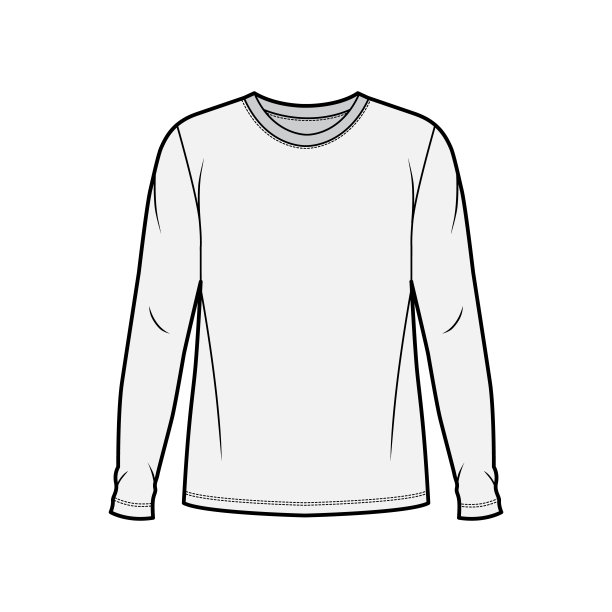 棉针织上衣技术时尚插图，圆领，束腰长超大的身体长袖平图片下载