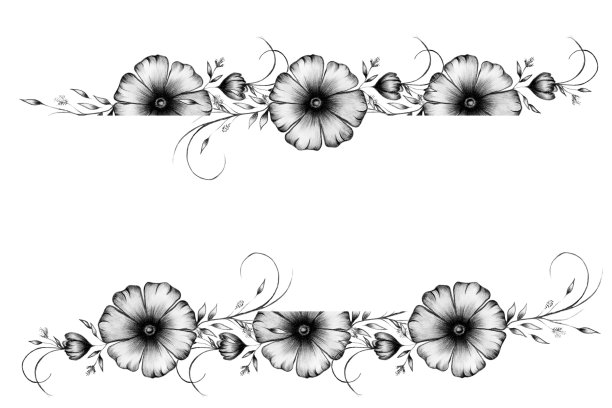 复古的黑白花架设计，手绘插图与单色优雅的插花图片下载