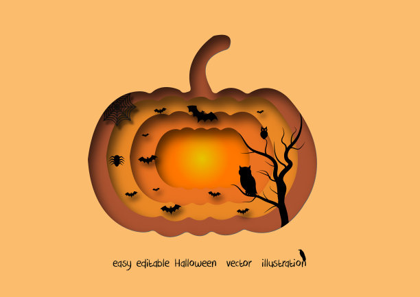 万圣节剪纸南瓜插图图片下载