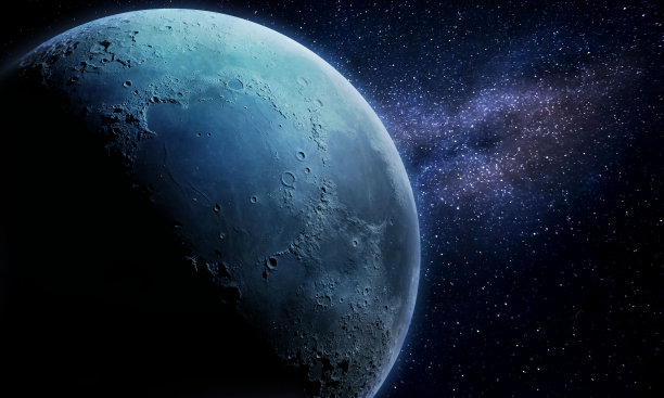 抽象空间三维插图，三维图像，背景，一个巨大的月亮在空间中的一个星云和恒星的光辉图片下载