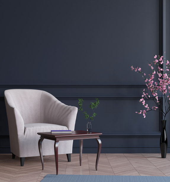 客厅墙上的模型。北欧室内。3d渲染，3d插图图片下载