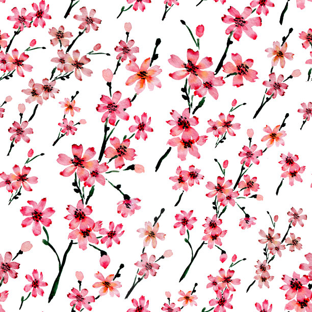 水彩无缝樱花图案图片下载
