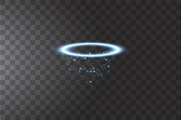 蓝色晕天使圈孤立在黑色背景上图片下载