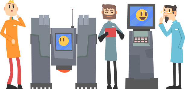 科学家和机器人一起工作图片下载