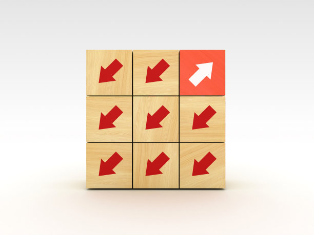 木块与箭头和一个红色- 3D渲染图片下载