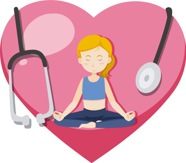 在背景中做粉色心冥想的女人图片下载