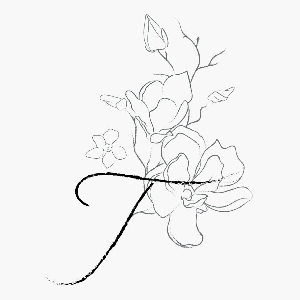手写线画花卉标志字母t图片下载