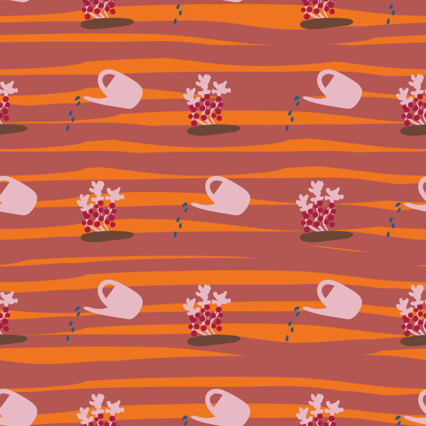 洒水罐和水果无缝矢量图案图片下载