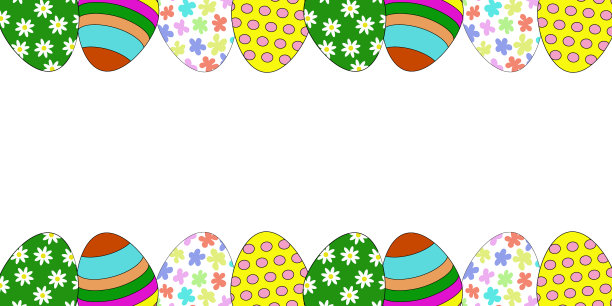 将复活节彩蛋与装饰品横置图片下载