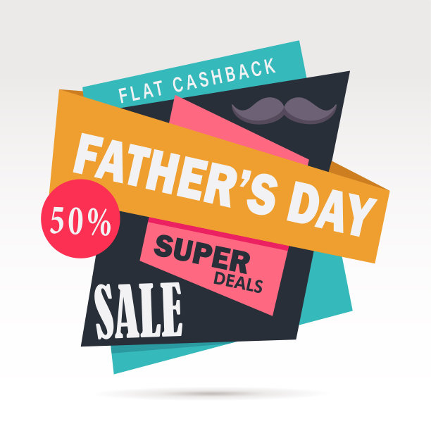 父亲节超级交易50%折扣横幅，平返现金，矢量插图图片下载
