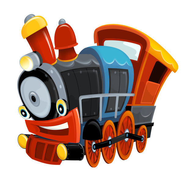 卡通有趣的蒸汽火车-孤立的白色背景-插图图片下载
