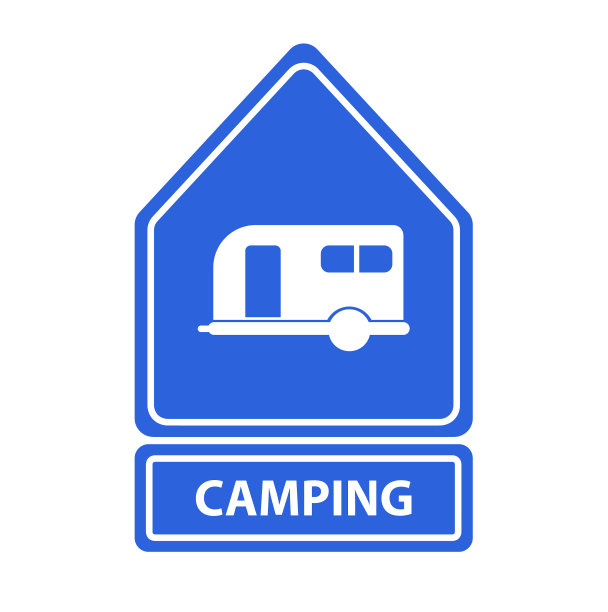 白色背景上的蓝色营地标志图片下载