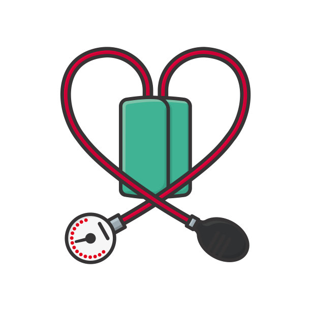 带有心脏形管的血压计孤立矢量图图片下载