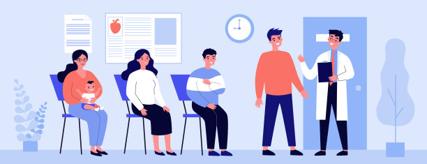 排队的病人坐在诊所的治疗师办公室图片下载