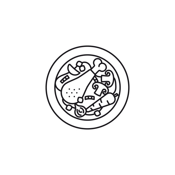 鸡在葡萄酒或酒焖鸡菜矢量线图标图片下载