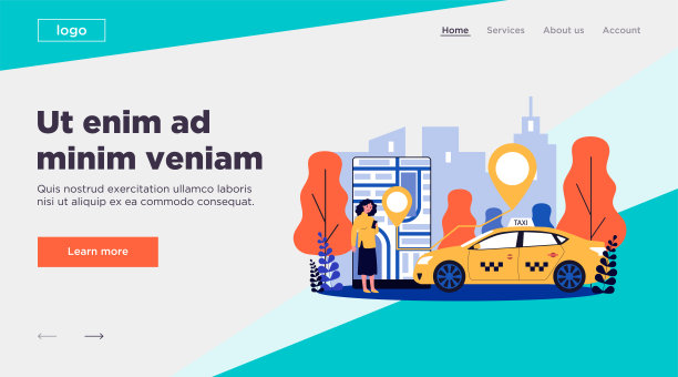 年轻女子通过手机应用程序打车平面矢量插图素材图片