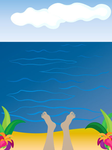 脚在温暖的大海里。放松一下，看看地平线。涂鸦手溺海滩图片下载