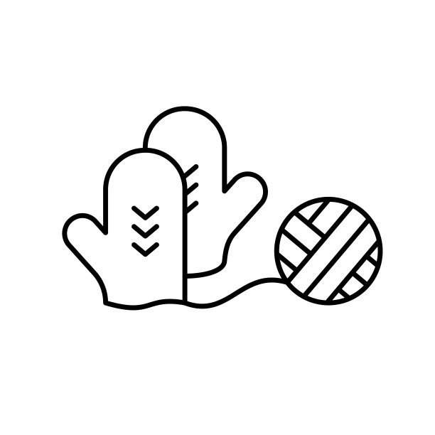 连指手套，一团线。溶解编织，线性图标图片下载