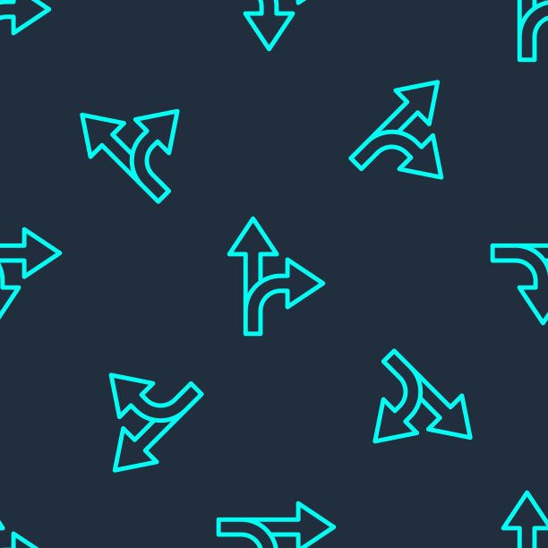 绿线道路交通标志。路标图标隔离无缝模式上的蓝色背景。指针的象征。孤立的街道信息标志。方向的信号。矢量图图片下载