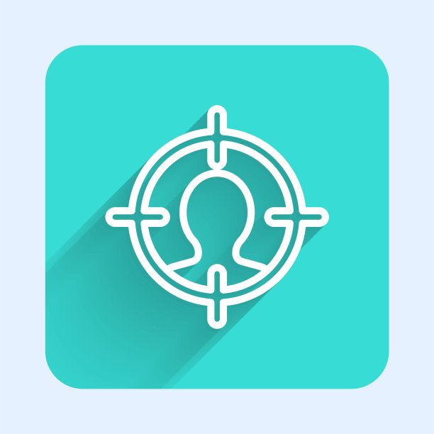 白线猎头概念图标孤立与长影子。商业目标或就业标志。人力资源和招聘。绿色广场按钮。矢量图素材图片