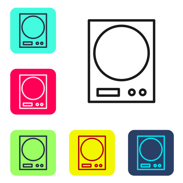 黑线电子秤图标孤立在白色背景上。体重测量设备。设置图标的颜色方形按钮。矢量图图片下载