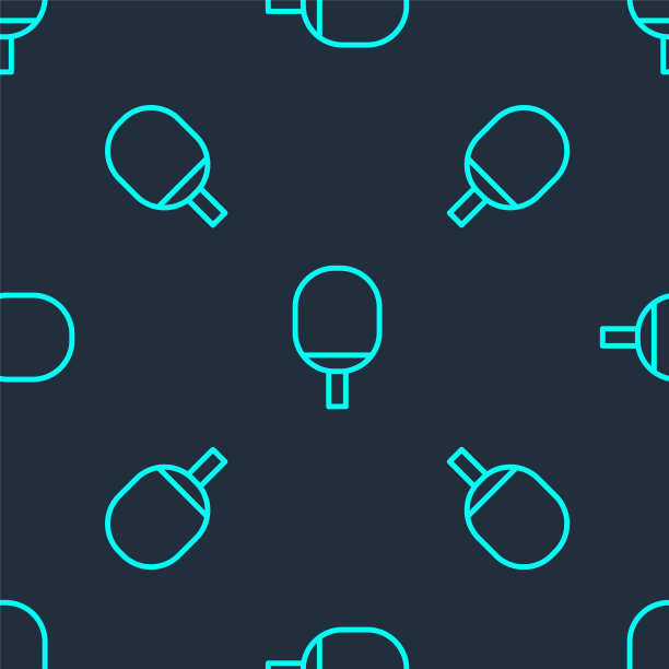 绿线球拍打乒乓球图标孤立无缝图案在蓝色背景上。矢量图图片下载