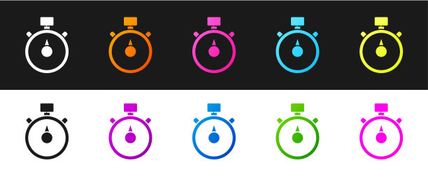 秒表图标（黑白背景隔离）：计时器标志、计时器符号矢量素材图片下载