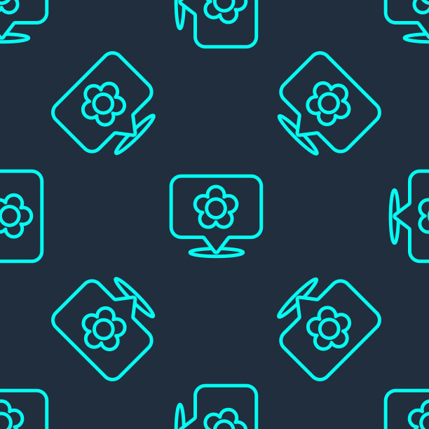 绿线位置与花卉图标隔离无缝模式在蓝色背景。矢量图图片下载