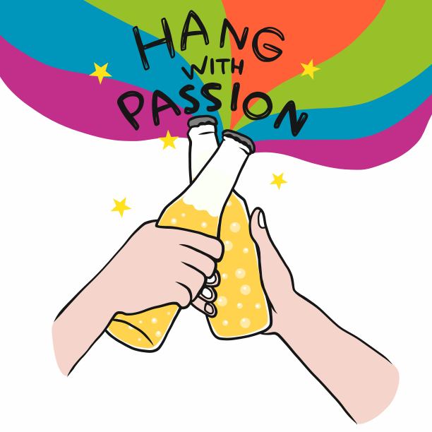 Hang with passion, Beer bottle cheers卡通矢量插图图片下载