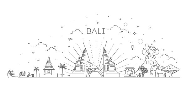 带有著名地标的巴厘岛旅游横幅图片下载
