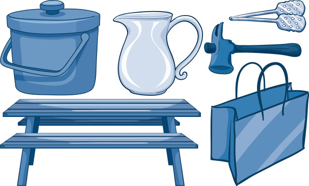 蓝色的家具和工具图片下载