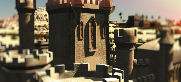 阿拉伯沙漠小镇，3d渲染图片下载