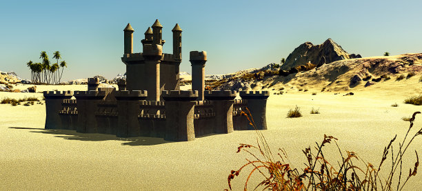 阿拉伯沙漠小镇，3d渲染图片下载