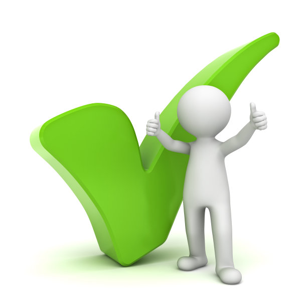 3d男子在白色背景上竖起大拇指和绿色的勾号图片下载