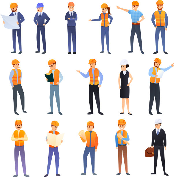 承包商图标设置卡通风格图片下载