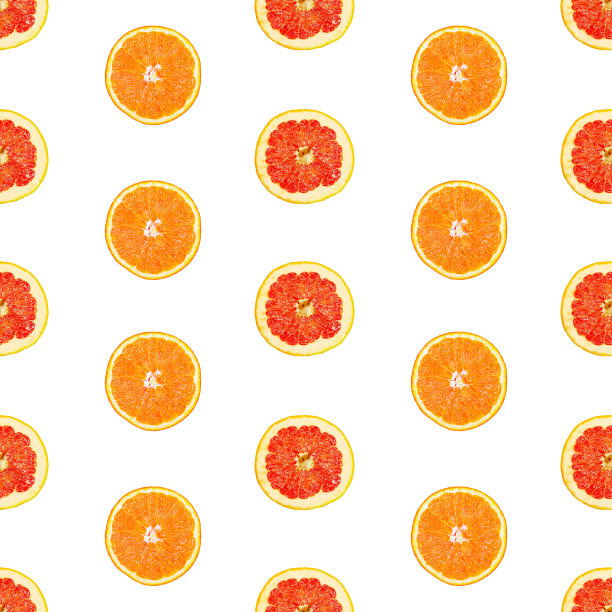 无缝无限模式的孤立切片柚子和橙子图片下载