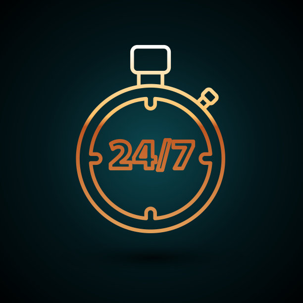 秒表黄金线24小时图标孤立在黑暗图片下载