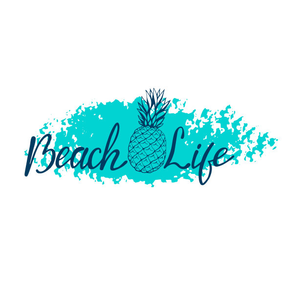 海滩生活-手写字母。文字孤立在白色背景与设计元素。夏季排版照片叠加，t恤打印，传单，海报设计。海滩生活信息图片下载