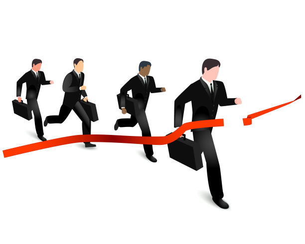 商业人士在白人身上跑步。成功商人的理念与终点线。图片下载