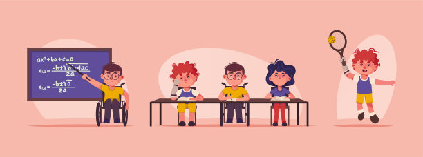 矢量字符插图的包容性残疾儿童在学校图片下载