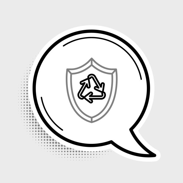 线回收符号内屏蔽图标孤立在灰色背景。生态保护的迹象。色彩斑斓的轮廓的概念。向量素材图片