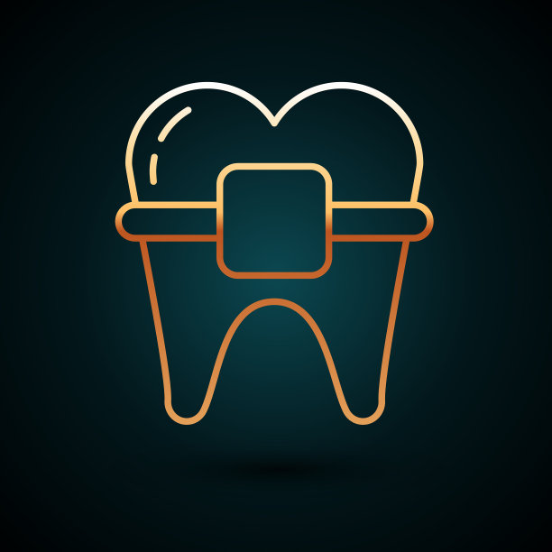 金线牙与牙套图标孤立在黑暗图片下载