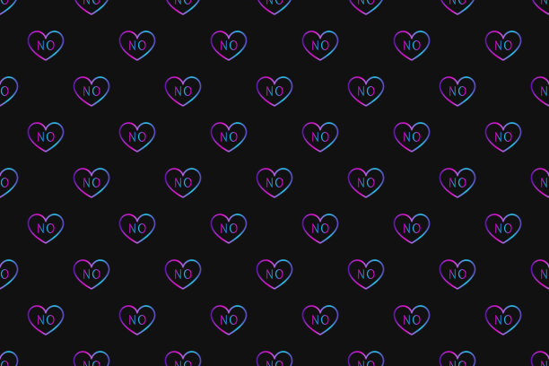 无缝图案与霓虹灯心与字在黑色背景图片下载