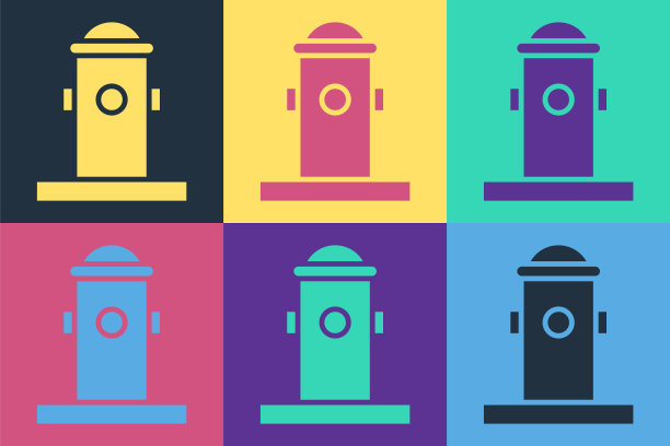 波普艺术消防栓图标孤立的颜色背景。矢量图图片下载