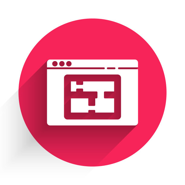 白宫计划图标孤立与长影子。红色圆圈按钮。矢量图图片下载