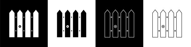 设置花园栅栏木制图标孤立的黑色和白色背景。矢量图图片下载