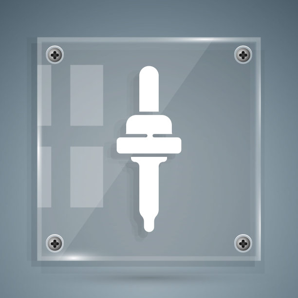 白色吸管图标孤立在灰色背景。医疗，化妆品，化学实验室设备的元素。方形玻璃面板。矢量图图片下载